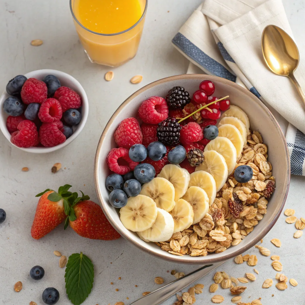 Healthy breakfast with fruits and cereals